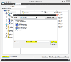 NovaBACKUP Screenshot - Incrementatal Backup to Folder